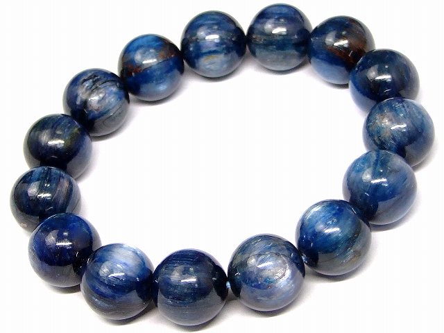 67314　　カイヤナイト 15mm A ブレスレット 内径19cm 鑑別済 本物保証 ポーチ付き 送料無料 ブラジル産 天然石 パワーストーン｜天然石 パワーストーン hinryo