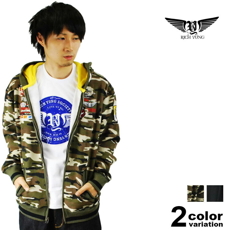 在庫処分 RICH YUNG(リッチヤング) L/Sスウェットジップパーカー/ワッペン(2色)[11RYHL1-2203] 【B系/HIPHOP/ZIP/スエット/2011年秋冬新作/ヒップホップ/スト系】