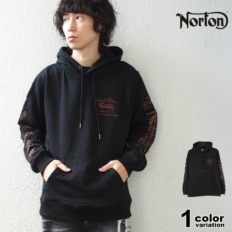 NORTON ノートン パーカー プルオーバー スウェット ブロンズ 刺繍 袖 ロゴ パーカー 裏毛 メンズ 大きいサイズ M-XL [251N1301B]