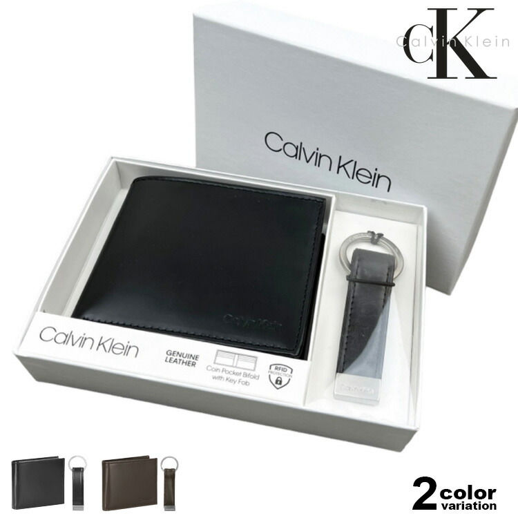カルバンクライン Calvin Klein ギフトセット 二つ折り財布 キーリング 2点セット 黒 レザー ウォレット メンズ レディース (calvin klein レザー ギフト プレゼント 父の日 31CK330001 並行輸入品)