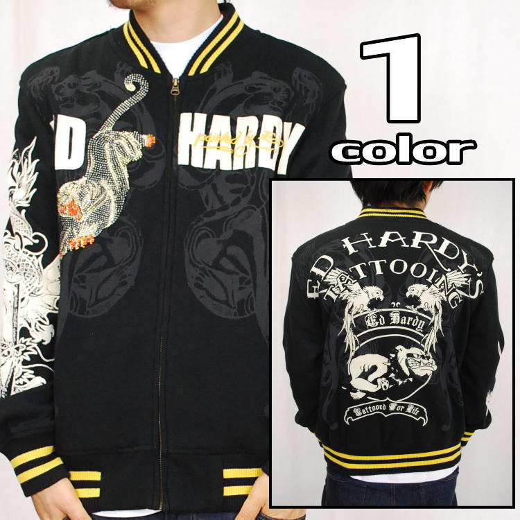 ED HARDY(エドハーディー) L/Sフェルト×ラインストーンデザインスウェットジャケット/ブルドック[A0COBQMC] 【ヒップホップ/ed hardy/エド・ハーディー/ヒップホップ】 7,285円