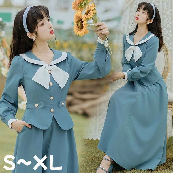 クラロリ 衣装 好いたらしい 乗り組み員色つや ロング レディース ロリータ lolita 日常 長袖 成年者 春 秋 青み 青 S M L XL dr133t2t2jc