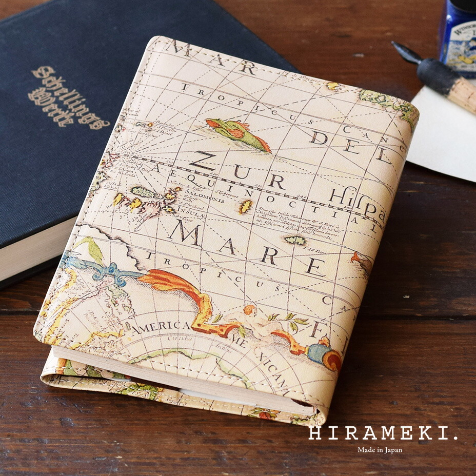 【 HIRAMEKI. 堅苦しさ 】本革 読みもの取りまかなう 文庫本 A6｜アンティーク軍用地図【 アートヌメレザー 】なめし革取りまかなう 万覚え帳 万覚え帳 時間割り帳 当用日記 当用日記 本 読むこと 厚さ合わせる可 ヌメ革 柄 レディース お上さん メンズ 成人男性 なめし革 ブランド名 一般受け 高じろじろ見る 日本製 国産 ヒラメキ