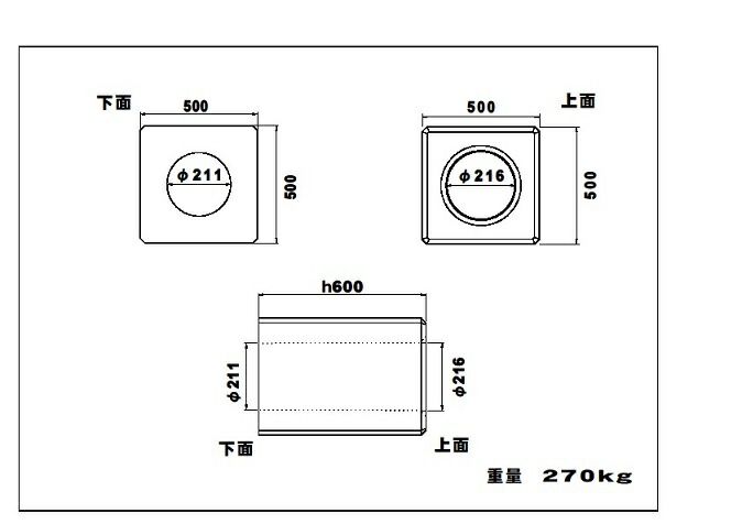楽天市場 基礎ブロック 500角 高さ600 丸穴 重さ270ｋｇ 荷受け時リフト等が必要です 平野ブロック 楽天市場店