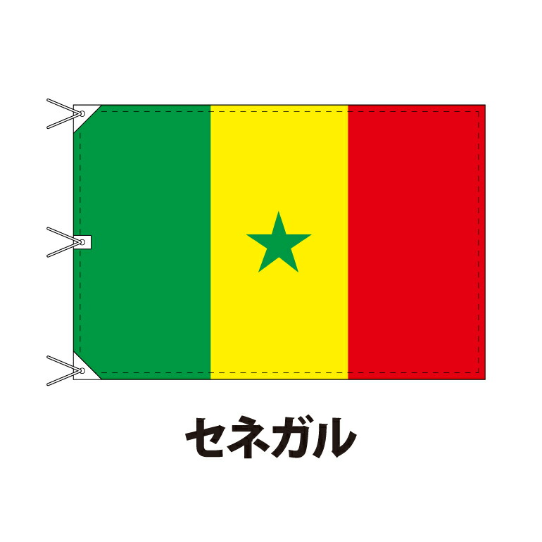 セネガル 国旗 120×180cm 上質なエクスラン地 ビッグサイズ レザー・ハトメ・ヒモ付仕立 旗 フラッグ 国産 難易度:E 3営業日以内に出荷 送料無料 senegal