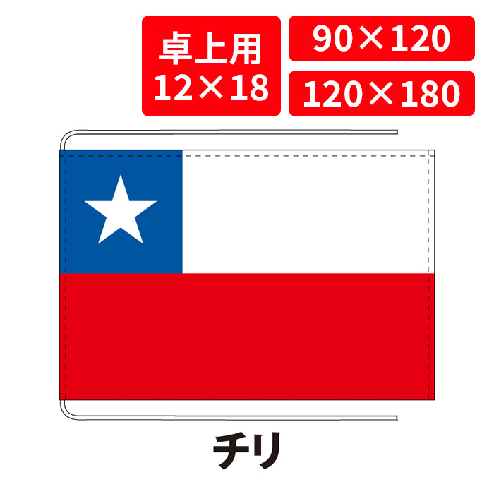 【送料無料】 チリ 国旗 卓上用 12×18cm 掲揚用 90×120cm 120×180cm 3営業日以内に出荷 エクスラン 正絹羽二重 国際会議 世界大会 国産 レザー・ハトメ・ヒモ付仕立 旗 フラッグ 難易度:D chile|創業明治20年 京都 旗の平岡