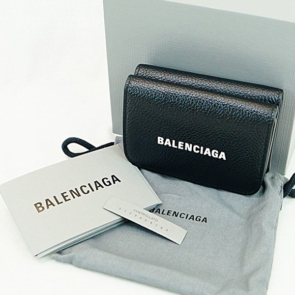 BALENCIAGA バレンシアガ ミニコンパクトウォレット 593813 三つ折り財布 ブラック Aランク お金を節約