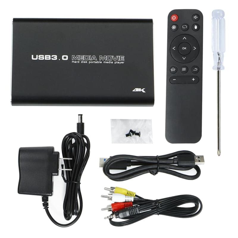 ポータブル マルチメディアプレーヤー 4K対応 2.5インチHDD/SSD取付可 5GBメモリ搭載 USB/SDカード再生機能 HDMI/AV/光音声出力 動画/写真/音楽 コンパクトサイズ 再生機 動画プレイヤー リモコン付｜ヒロショップ