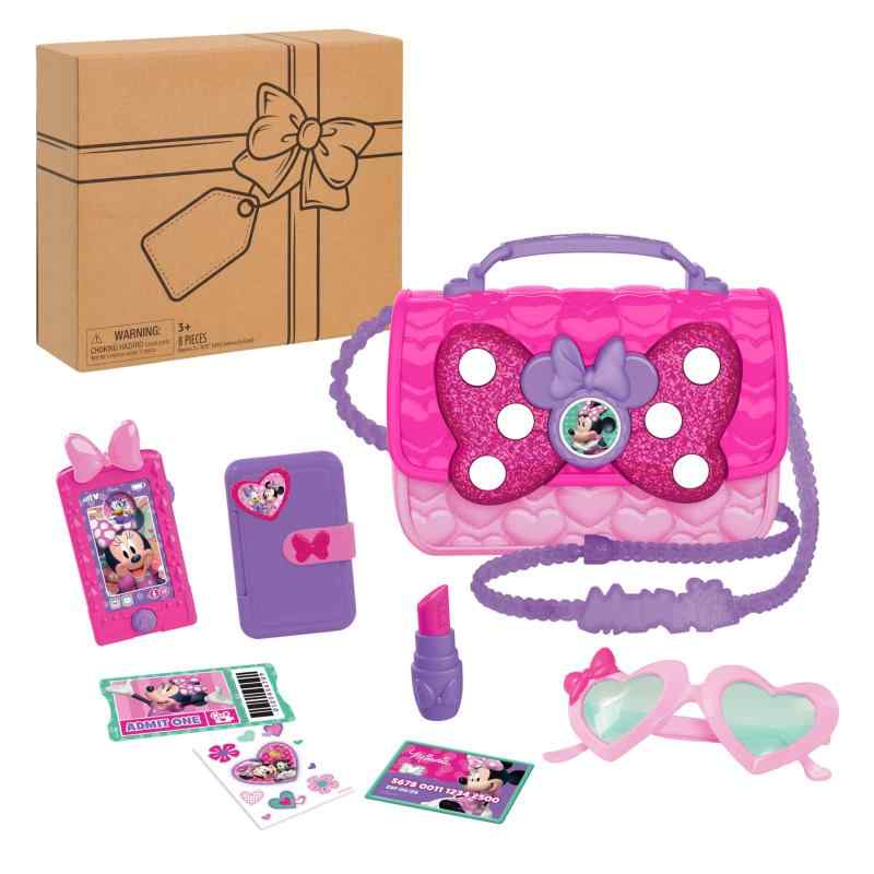 Disney Junior Minnie Mouse Bowfabulous Bag Set, 9 Piece Pretend Play Purse with Lights and Sounds Cell Phone, Sunglasses, and A