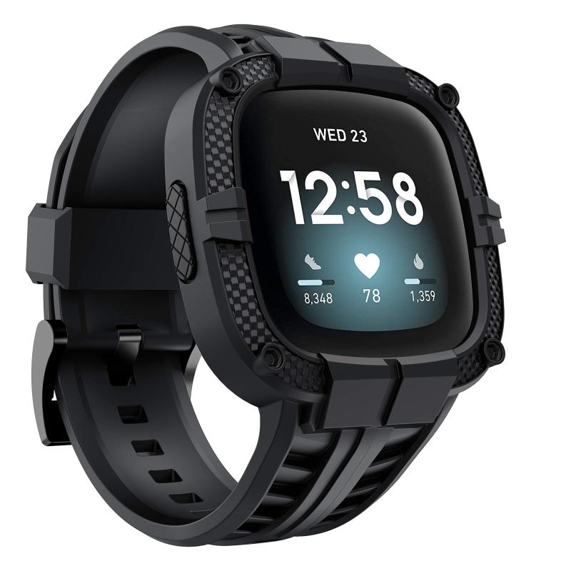GELISHI Fitbit Versa 3/Fitbit Sense用ダンス楽隊 バンパー入れもの付き添い人 手ごわいな保護することダンス楽隊 TPUプロテクター入れもの リストバンドストラップ スマートウォッチアクセサリー 男女兼用 黒いこと