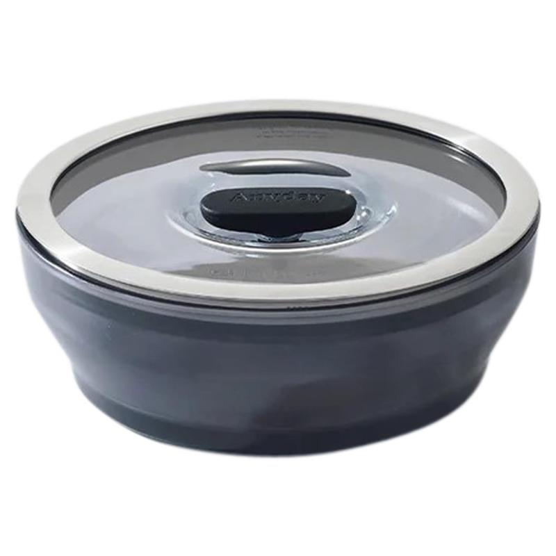 マイヤー(Meyer) Anyday Cookware 18cm 浅型ディッシュ ブラック【レシピブック付き】エニデイ 電子レンジ皿 ガラス保存容器 蓋付き 蒸し ロースト サービング 食品の保存用 耐熱ボウル【国内正規