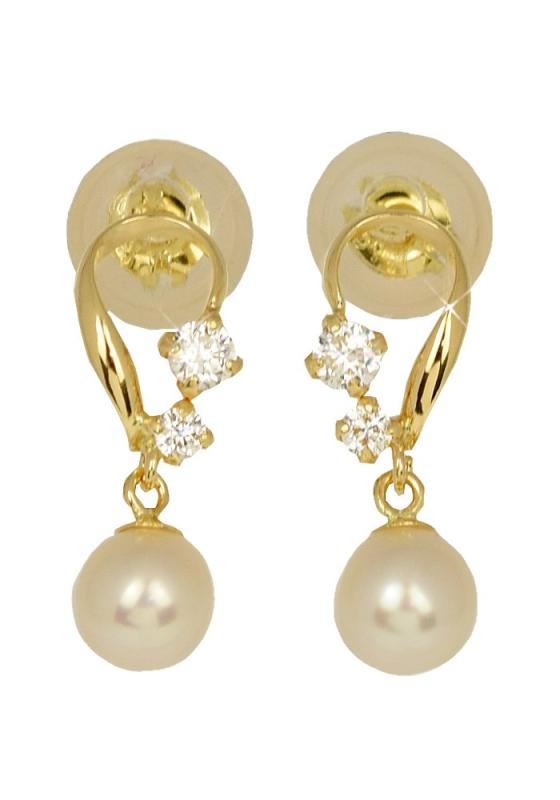 [四葉のクローバー] 18金 パールピアス スーパーキュービックジルコニア K18 18k ゴールド 6月 誕生石 レディース 女性 ：Sa468
