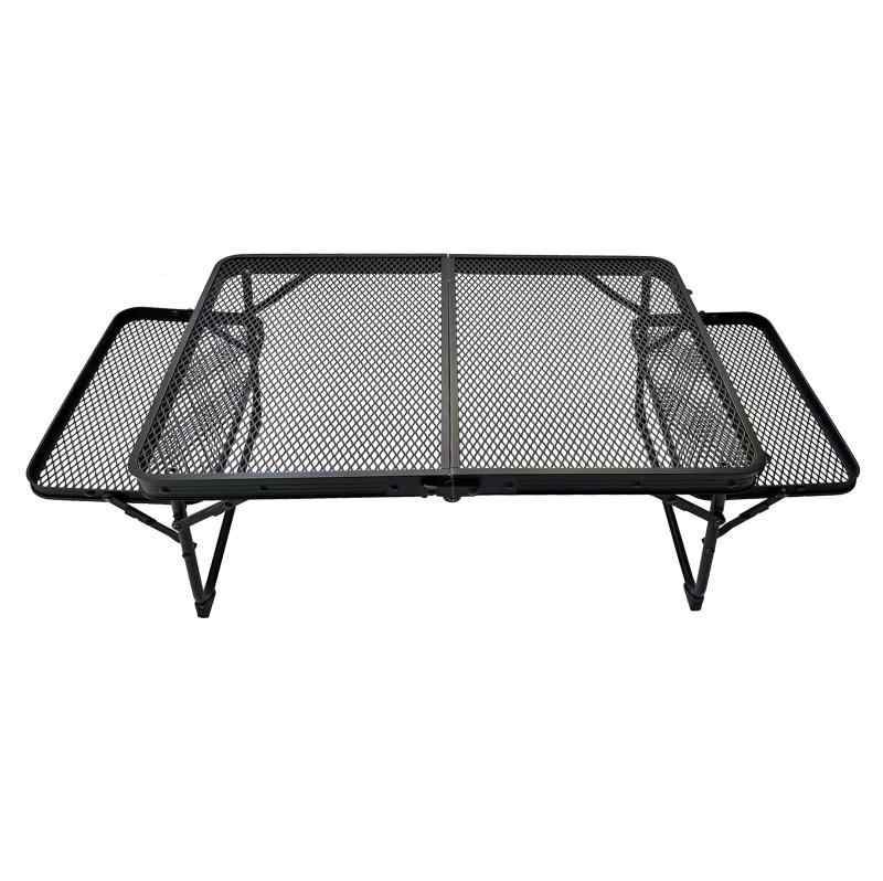 OUTDOORSHIN アイアンメッシュ ミニ時刻表 サイドテーブル付き添い人押しひろげる能力のある かがり火 耐熱時刻表 押し並べて型折りたたみ 机 軽さ パウダーコンパクト 難民キャンプ アウトドア