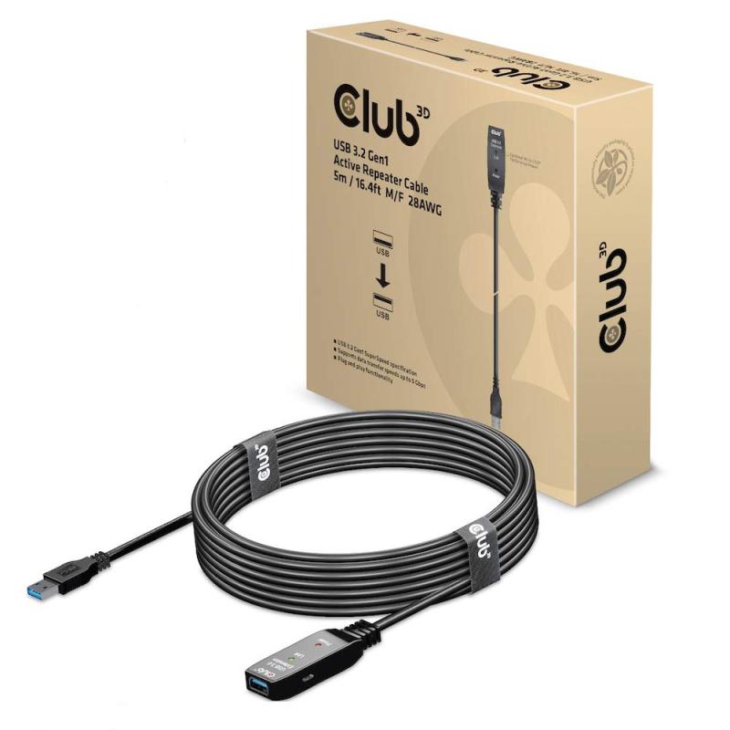 lub 3D USB 3.2 Gen1 5Gbps アクティブ リピーター ケーブル オス／メス 28AWG