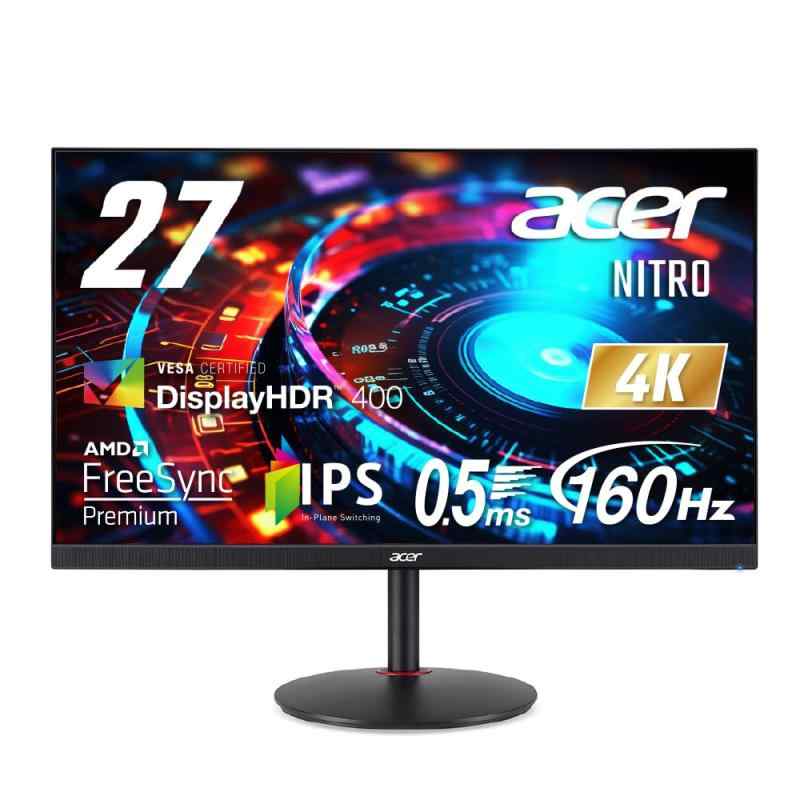 Acer ゲーミングモニター Nitro 27インチ IPS 非光沢 4K UHD 160Hz 0.5ms DeltaE\u0026lt;1 HDMI 2.1 DisplayPort1.4 高さ調整 ピボット機能 スピーカー内蔵 ヘッドホン端子 PC PS5 Xb