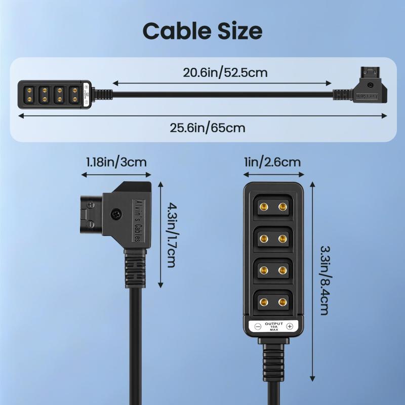 Alvin's Cables D-tap 電源分岐ケーブル D-tap オス 4ポート D-tap メス 給電アダプター Vマウントカメラバッテリー対応 P-tap 電源ハブ|ヒロショップ