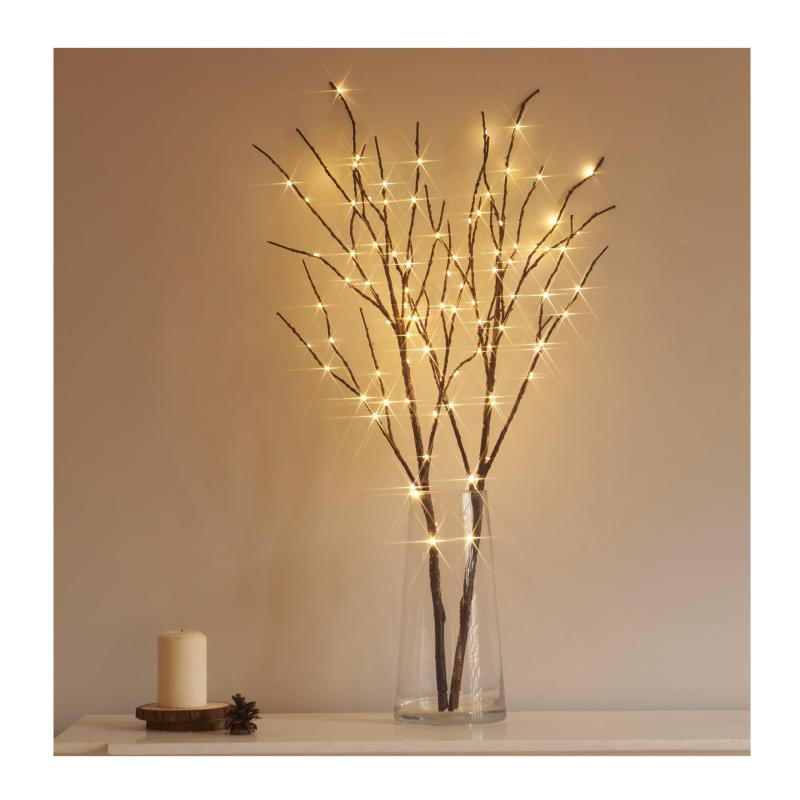 Hairui ブランチツリー LED ライト 枝 イルミネーション ツリー インテリア 電池式 間接照明 クリスマス 高さ80cm 100電球 オシャレ 北欧 タイマー機能 防水 金色(花瓶が含まない)