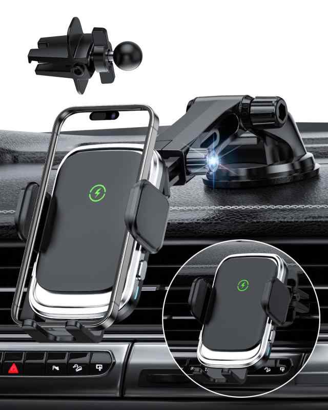 JOYYTECH 車載スマホホルダー ワイヤレス充電 15W スマホホルダー 車【業界改良3アーム自動開閉】Qi対応 急速充電 スマホスタンド ワイヤレス充電器 【吸盤＆吹き出し口両用】片手操作 360度回