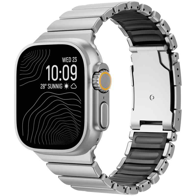 BinGeLi アップルウォッチ バンド 高級チタン ゴム二重構造リンクバンド 49mm 46mm 45mm 44mm 42mm FOR Apple Watch スポーツ 交換用 ベルト 防水 防汗 耐衝撃メンズ Ultra3/2/1 Series 11