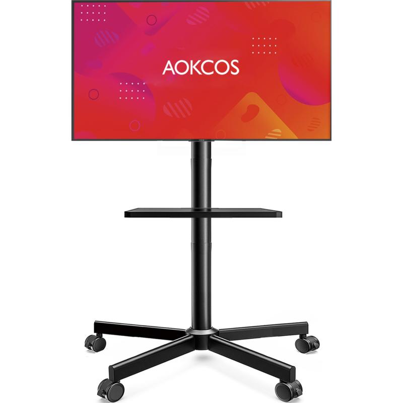 AOKCOS テレビスタンド 移動式テレビスタンド テレビカート 32-65インチテレビ対応 高さ調整可 チルト機能 棚板1枚付 キャスター付き 荷重40kg 壁寄せ 省スペース
