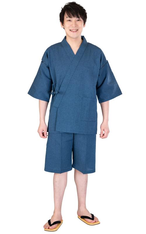 [あい藍] サラサラした肌ざわり 洗える 綿麻 ヤナギの木甚平 日本製 綿75％ 麻25％ 父の日 差し上げ物
