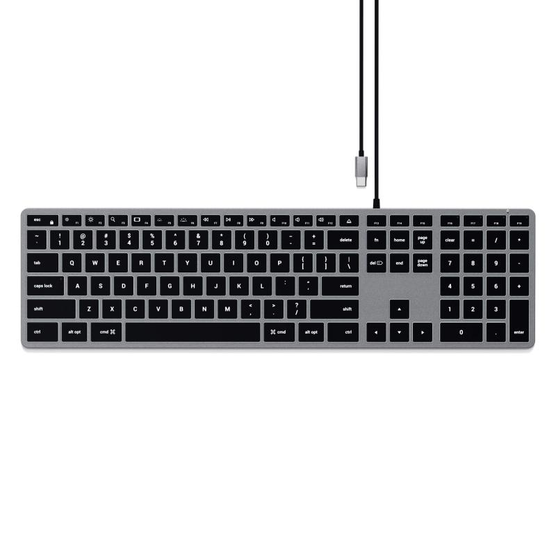 SATECHI Slim W3 有線バックライトメカニカルキーボード ? テンキー付 薄型 US QWERTY 配列、USB-C 接続 ? MacBook Air & Pro M5/M4、Mac Mini、iPad Air & Pro、i