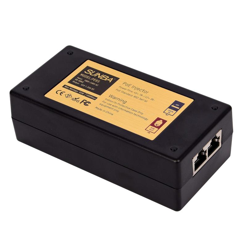 SUNBAハイパワー Gigabit 65Wシングルポート長距離伝送802at / af準拠のIPカメラ用PoE +インジェクター｜ヒロショップ