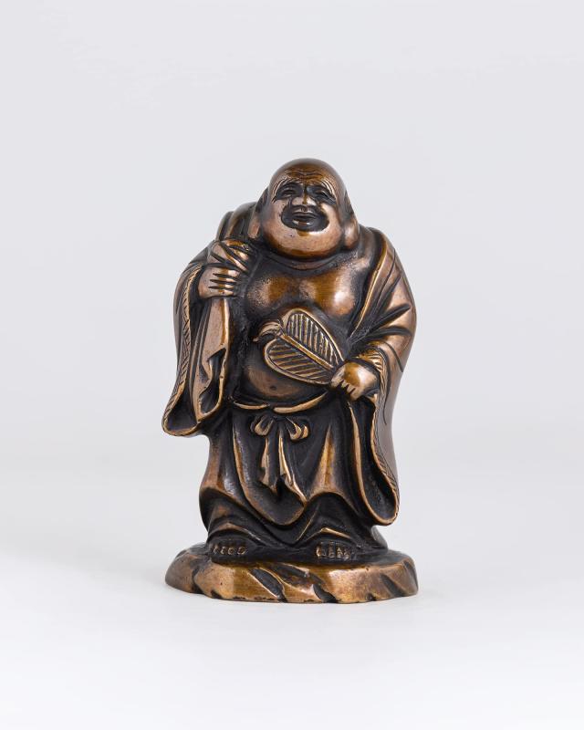 吉兆七福神 布袋（銅製/上味色）仏師：旭峰 原版＿仏像 飾りつけ 七福神 陵丘銅器 (ほてい7Fjomi)
