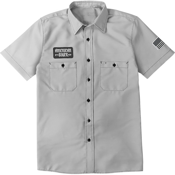 【USA在庫あり】 AMERICAN BIKER シャツ SHOP BIKER SAM グレー/ブラック Lサイズ 3040-3437 HD店