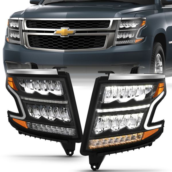 【USA在庫あり】 ANZO 15-20 Chevy Tahoe/Suburban LED Light Bar Style Headlights Black w/Sequential w/DRL w/Amber anz111478 HD店