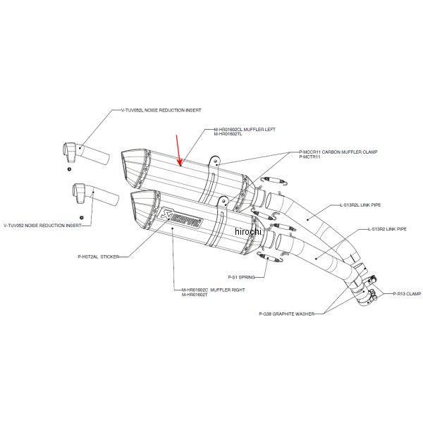 アクラポビッチ AKRAPOVIC リペアサイレンサーR-TYPE E1仕様 左側 08年以降 ハヤブサ GSXR1300 カーボン M-HR01602CL HD店｜ヒロチー商事 ハーレー 店