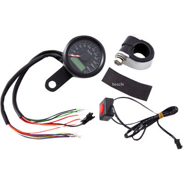 【USA在庫あり】 DRAG スピードメーター エレクトリック(km/h表示) 1-7/8インチ インジケーター付き黒/黒 2210-0422 HD店｜ヒロチー商事 ハーレー 店