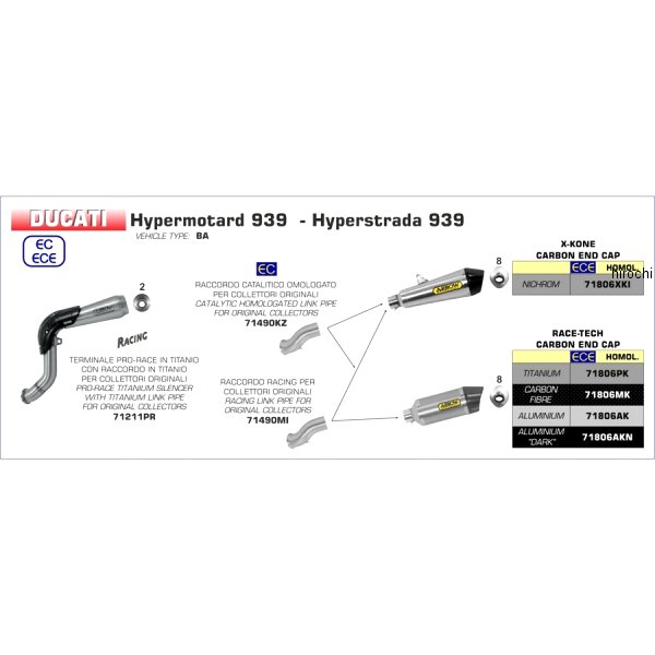 アロー ARROW スリップオンマフラー RACE TECH 16年-18年 ドゥカティ Hypermotard939 カーボン/カーボンエンド 71806MK-71490KZ HD店