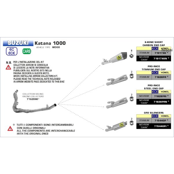 アロー ARROW レーシングコレクター 19年-20年 KATANA1000 ステンレス 71628MI-Katana1000 HD店