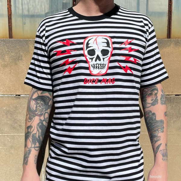 【メーカー在庫あり】 DICE MAGAZINE ダイスマガジン Skull & Stripes Tシャツ ブラック XL - HD店