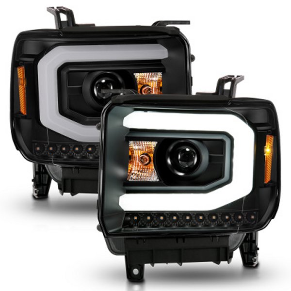 【USA在庫あり】 ANZO 2014-2015 GMC Sierra 1500 プロジェクターヘッドライト w/ Light Bar ブラック Housing (Halogen Type) anz111513 HD店