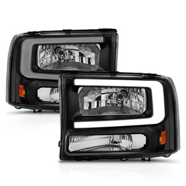 【USA在庫あり】 ANZO 99年-04年 フォード F250/F350/F450/Excursion (excl. 99) Crystal ヘッドライト - w/ Light Bar ブラック Housing anz111549 HD店