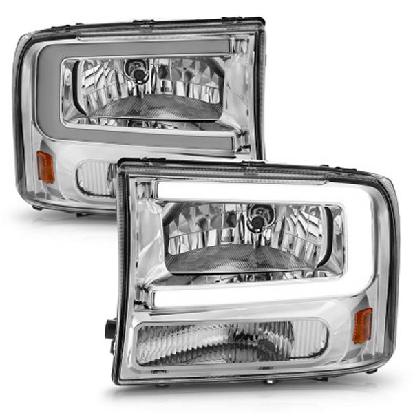 【USA在庫あり】 ANZO 99年-04年 フォード F250/F350/F450/Excursion (excl. 99) Crystal ヘッドライト - w/ Light Bar クローム Housing anz111550 HD店