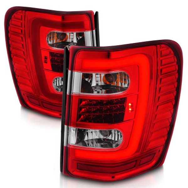 【USA在庫あり】 ANZO 1999-2004 Jeep Grand Cherokee LED Tail Lights w/ Light Bar クローム Housing Red/Clear Lens anz311396 HD店