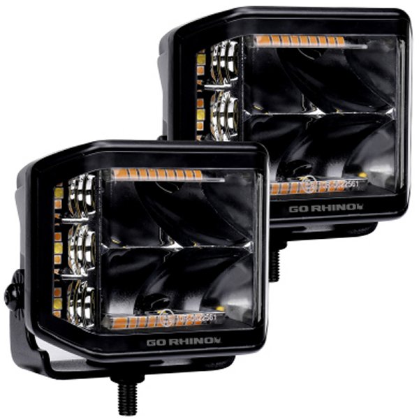 【USA在庫あり】 Go Rhino Xplor Blackout Comboシリーズ Cube Sideline LED Spot Lights w/ Amber 4x3 - Blk (Pair) gor750700322SCS HD店