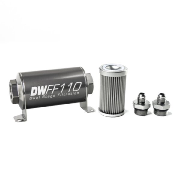 【USA在庫あり】 DeatschWerks Stainless Steel 8AN 10 Micron Universal Inline フューエル フィルター Housing キット (110mm) dwk8-03-110-010K-8 HD店