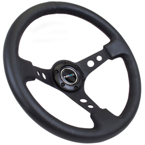 【USA在庫あり】 NRG Reinforced ステアリングホイール (350mm / 3in. Deep) Blk Leather w/Blk Spoke & Circle Cutouts nrgRST-006BK HD店