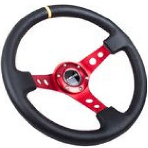 【USA在庫あり】 NRG Reinforced ステアリングホイール (350mm / 3in. Deep) Blk Leather w/Red Spokes & Sgl Yellow Center Mark nrgRST-006RD-Y HD店