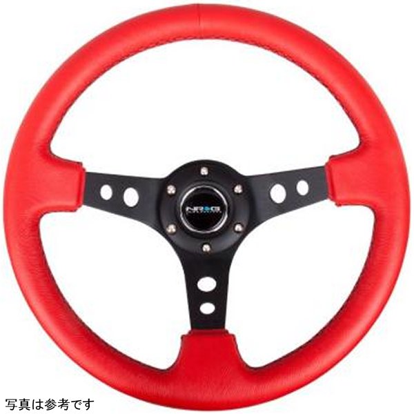 【USA在庫あり】 NRG Reinforced ステアリングホイール (350mm / 3in. Deep) Red Leather/Blk Stitch w/Blk Spokes (Hole Cutouts) nrgRST-006RR-BS-B HD店