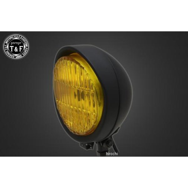 ガレージT＆F 5.5インチバイザーヘッドライト+ステー DS1100 クラシック マットBK/イエロー 4020624 HD店