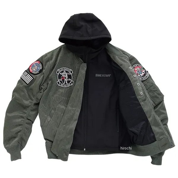 HTVA-2321S ヒューストン HOUSTON 春夏モデル メッシュジャケット MA-1 BLACK KNIGHTS M/C カーキ 4XLサイズ HTVA2321SKH4 HD店｜ヒロチー商事 ハーレー 店 21,652円