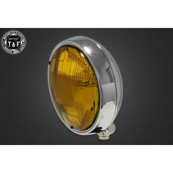 ガレージT&F 5.75in プレートヘッドライト メッキ/イエローレンズ ステー無し 4022447 HD店