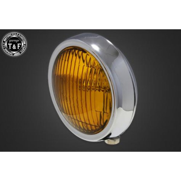 ガレージT&F 4.5in プレートヘッドライト メッキ/イエローレンズ+ステーA DS1100 4022756 HD店