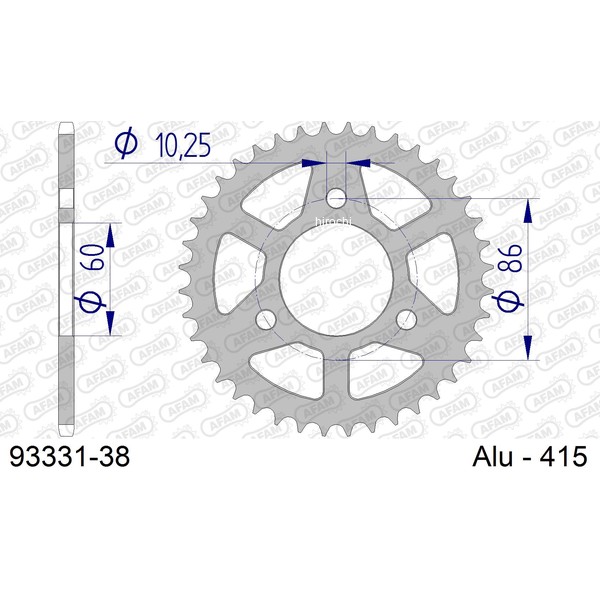 【メーカー在庫あり】 アファム AFAM リアスプロケット 38T/415 93331-38 HD店｜ヒロチー商事 ハーレー 店