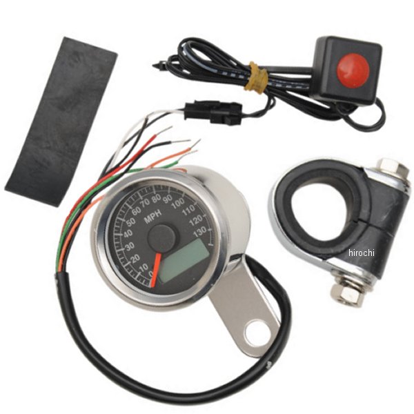 【USA在庫あり】 DRAG 電子スピードメーター、オド/トリップメーター付き(140MPH) 1.87インチ(47mm) ポリッシュ/黒 2210-0172 HD店